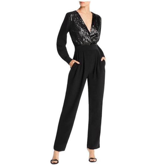 NWT Bloomingdale's Lini Stella Black Sequin Jumpsuit size M